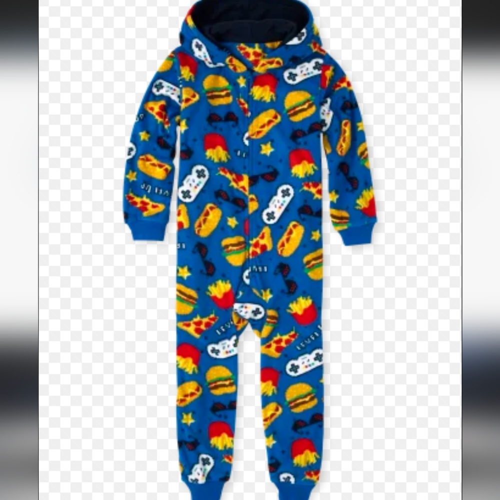 PJ Place Blue Kids One Piece Onesie Gamer cheeseburger 10/12 Cook Guy
